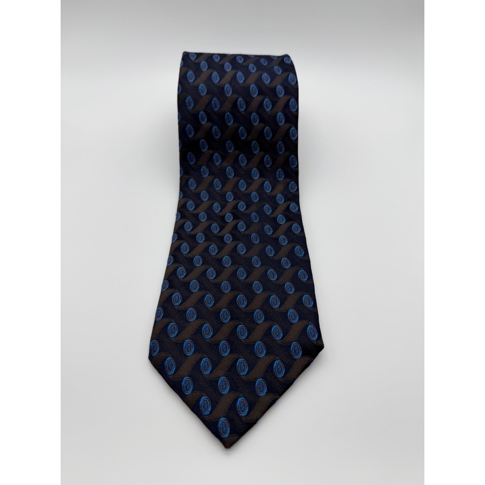 Arezzo for Boyds 100% Silk Tie Blue Brown Geometric Men's Necktie Made USA